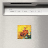 オリエカッコいいン中国のタル赤ポピー花水色 マグネット (インサイチュ (食洗機))