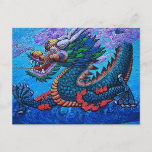 オリエカッコいいン中国の油カラフルドラゴン絵を描ド ポストカード