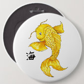 オリエカッコいいン日本の金ゴールドコイフィッシュカープタトゥー 缶バッジ (正面&裏面)