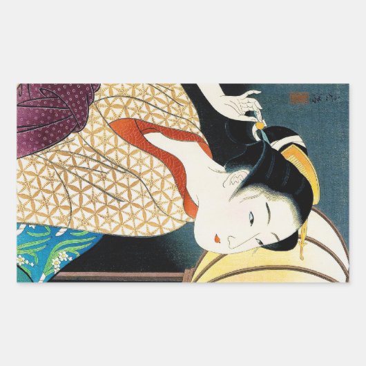 オリエクールンタル日本の高根光孝芸者の女性アート 長方形シール (正面)