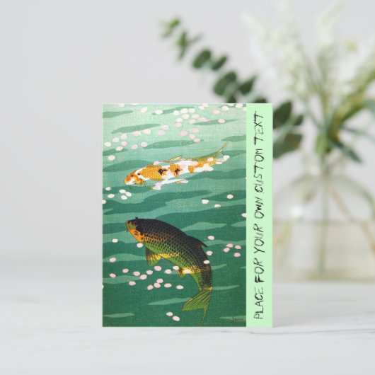 オリエクールンラッキーコイ魚エメラルドウォーターアート ポストカード (スタンド正面)