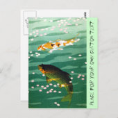 オリエクールンラッキーコイ魚エメラルドウォーターアート ポストカード (正面/裏面)