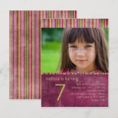 オリエストライプントBurgundy ・誕生日パーティーの招待 インビテーションポストカード (正面/裏面)