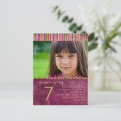 オリエストライプントBurgundy ・誕生日パーティーの招待 インビテーションポストカード (スタンド正面)