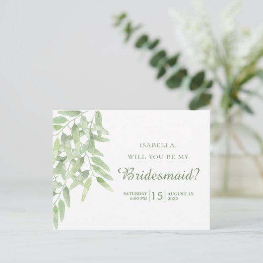 オリエレガントーブの枝。あなたは私の花嫁の付き添いになりますか? ポストカード (スタンド正面)