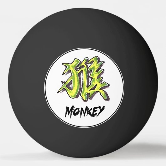 オリエンタクールル中国の〔占星術の〕十二宮図モンキー墨 卓球ボール (正面)
