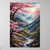 オリエンタルさくらんぼ花咲き水絵を描色の ポスター (正面)