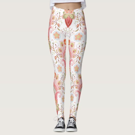 オリエンタルしゃれている：ダマスクピーコックペイズリー レギンス (正面)