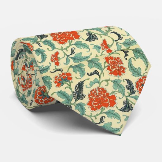 オリエンタルな花柄のメンズタイ ネクタイ (ロール)