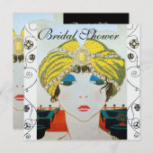 オリエンタルな黄色のターバンを巻いた女性のブライズシャワー 招待状 (正面/裏面)