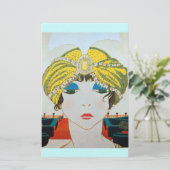 オリエンタルな黄色のターバンを巻いた女性 / 美しさ ファッション 便箋 (スタンド正面)