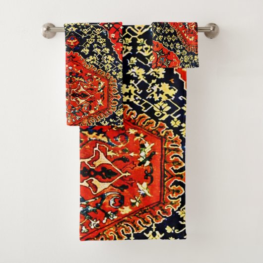 オリエンタルのラグの外観を青&オレンジ バスタオルセット (インサイチュ)