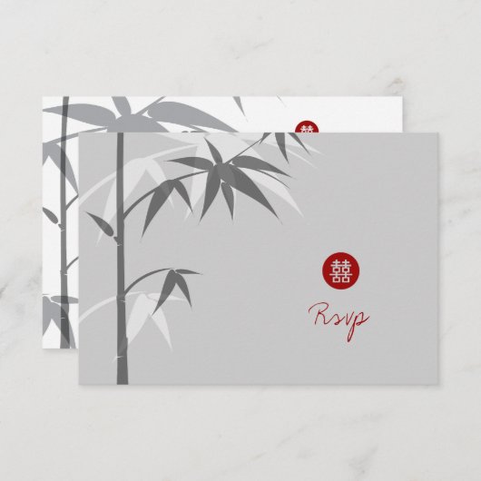 オリエンタルアジアバンブーツリーシンプル中国のズ 出欠カード (正面/裏面)