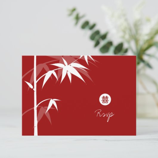 オリエンタルアジア竹シンプルの木中国のの結婚 出欠カード (スタンド正面)