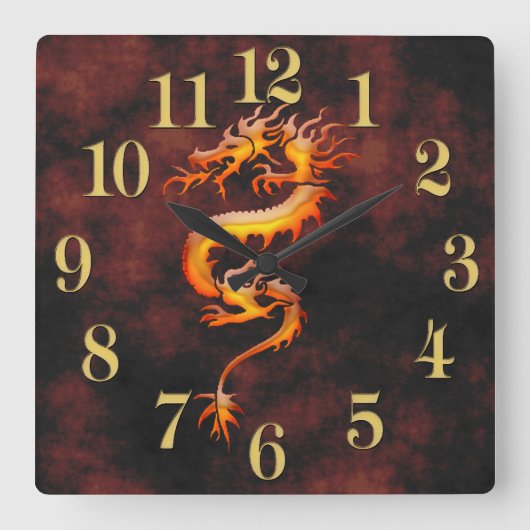 オリエンタルアジア金ゴールドドラゴンデザイナーズウォッチ スクエア壁時計 (正面)