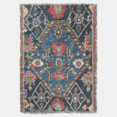 オリエンタルアンティークターキッシュペルシアブルーカーペットラグ スローブランケット (正面縦)