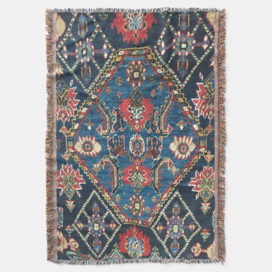 オリエンタルアンティークターキッシュペルシアブルーカーペットラグ スローブランケット (正面縦)