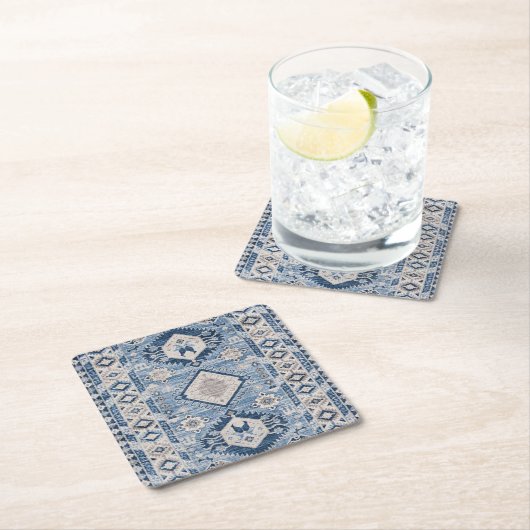 オリエンタルアンティークブルークリムラグ スクエアペーパーコースター (インサイチュ)