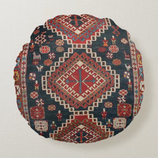 オリエンタルアンティークペルシアターキッシュカルビスタンカーペット ラウンドクッション (正面)