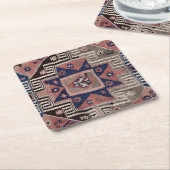 オリエンタルアンティークレッドキリムラグ スクエアペーパーコースター (アングル)