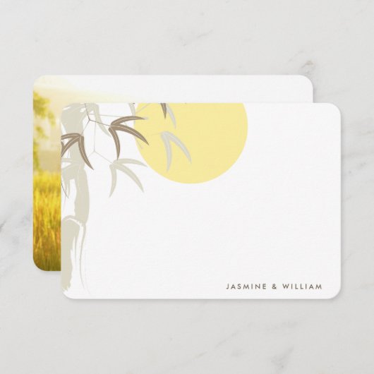 オリエンタルイエローサンライズ竹結婚のサンキュー サンキューカード (正面/裏面)