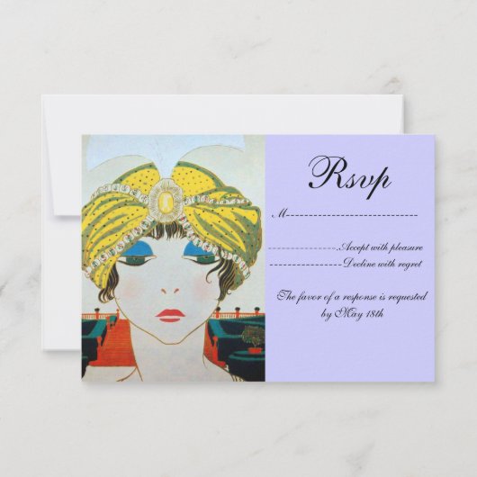 オリエンタルイエローターバンRSVPを持つ女性 出欠カード (裏面)