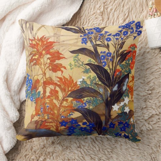 オリエンタルウォーター鮮やかカラーヴィンテージ花アート クッション (ブランケット)