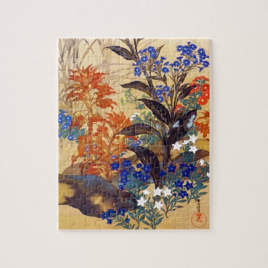 オリエンタルウォーター鮮やかカラーヴィンテージ花アート ジグソーパズル (縦)