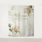 オリエンタルエレガントホワイトマグノリアウェルカム タペストリー (正面)