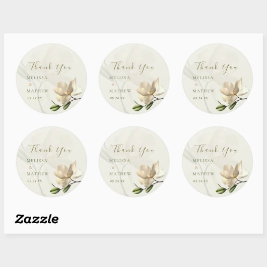 オリエンタルエレガントホワイトマグノリア結婚式の引き出物 ラウンドシール (シート)