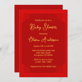 オリエンタルエレガントレッドオーナメントベビーシャワー 招待状 (正面/裏面)