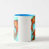 オリエンタルオレンジゴールドフィッシュ水彩オリジナルアート ツートーンマグカップ (中央)