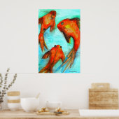 オリエンタルオレンジゴールドフィッシュ水彩オリジナルアート ポスター (キッチン)