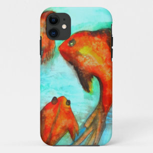 オリエンタルオレンジゴールドフィッシュ水彩オリジナルアート iPhone 11 ケース