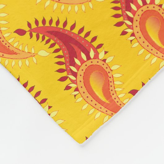 オリエンタルオレンジツイン炎ペルシアペイズリー模様 フリースブランケット (角)