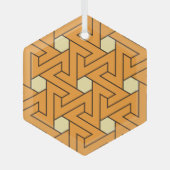 オリエンタルオレンジベージュトリプルスパイラルアラブ模様 ガラスオーナメント (正面)