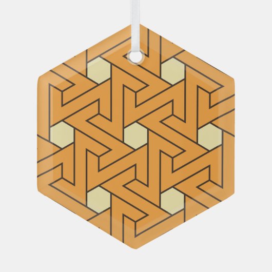 オリエンタルオレンジベージュトリプルスパイラルアラブ模様 ガラスオーナメント (正面)