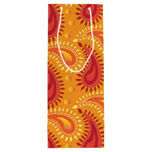 オリエンタルオレンジペルシアペイズリー模様 ワインギフトバッグ (裏面)