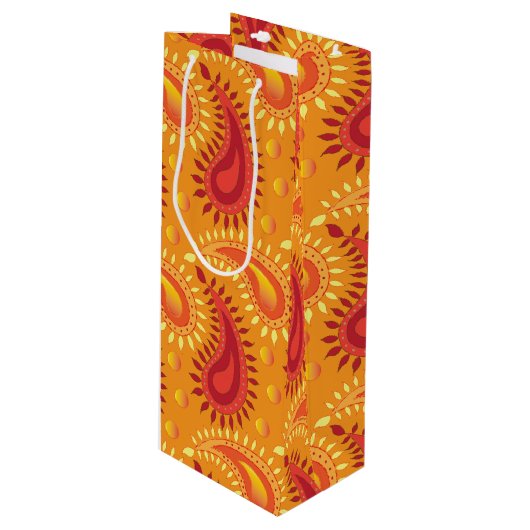 オリエンタルオレンジペルシアペイズリー模様 ワインギフトバッグ (正面アングル)