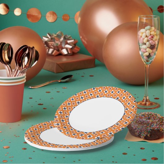 オリエンタルオレンジホワイトレッド片染花パターン ペーパープレート (複数)