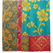 オリエンタルカラフルグリーンレッド – シャワーカーテン (正面)