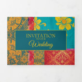 オリエンタルカラフルグリーンレッド – 招待状カード 三つ折り招待状 (カバー)