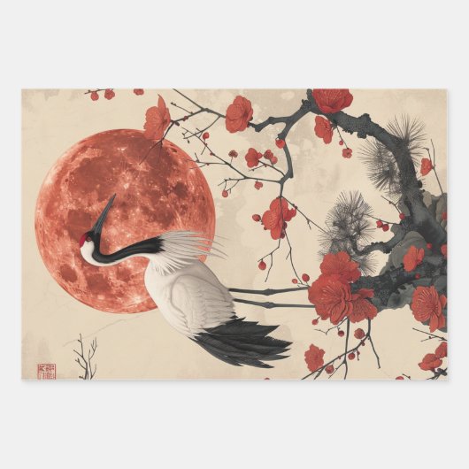 オリエンタルクレーンウーマンサンセットデコページ ラッピングペーパーシート (正面2)