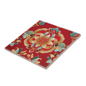 オリエンタルゴールデンフラワーレッド タイル (側面)