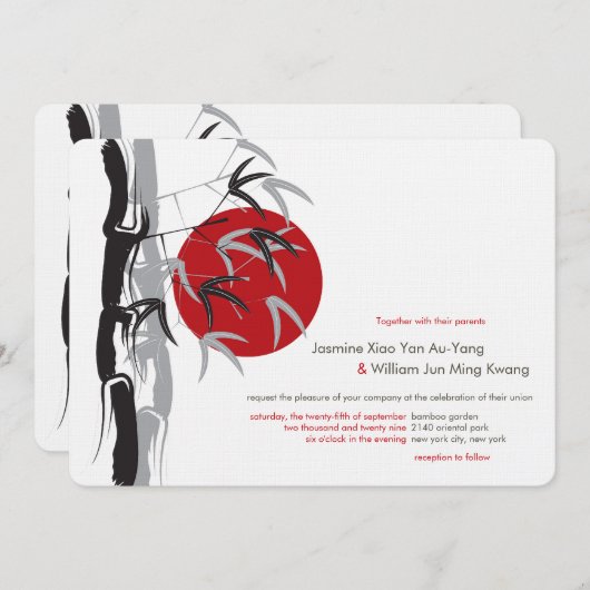 オリエンタルサンライズゼンバンブーガーデンアジア結婚ーズ 招待状 (正面/裏面)