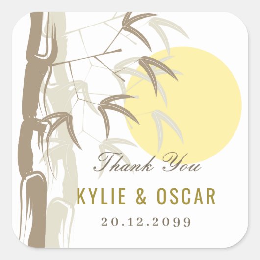 オリエンタルサンライズバンブーガーデンゼンイエロー結婚ズ スクエアシール (正面)