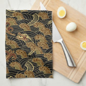 オリエンタルシードラゴンパターン キッチンタオル (四つ折り)