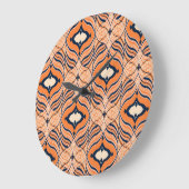 オリエンタルシームレス：ブラックオレンジオーナメント ラージ壁時計 (傾斜)