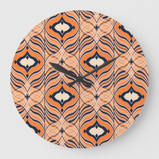 オリエンタルシームレス：ブラックオレンジオーナメント ラージ壁時計 (正面)