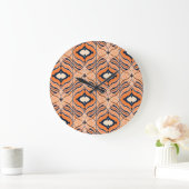 オリエンタルシームレス：ブラックオレンジオーナメント ラージ壁時計 (ホーム)